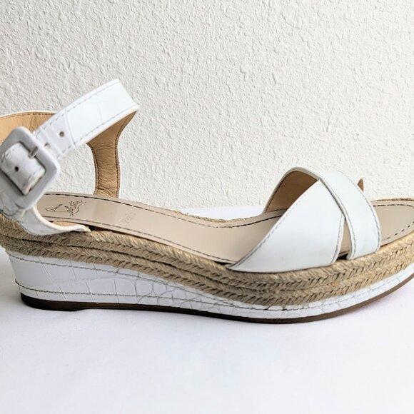 CHRISTIAN LOUBOUTIN White Leather Espadrilles Platform Wedges Size: 9 | IT - Picture 2 of 7